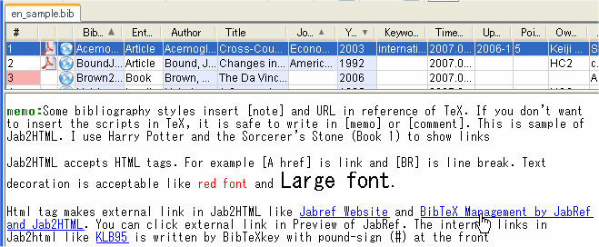 link and text decoraton in preview of JabRef 