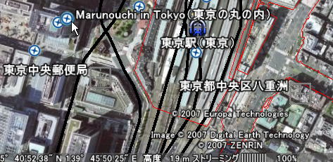 Google Earthで東京駅を表示